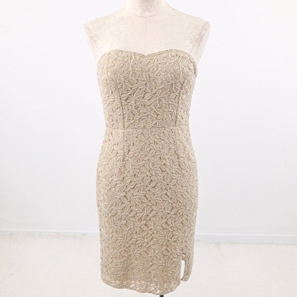 Neiman Marcus XS Strapless Lace Mini Dress Nude - Picture 8 of 13